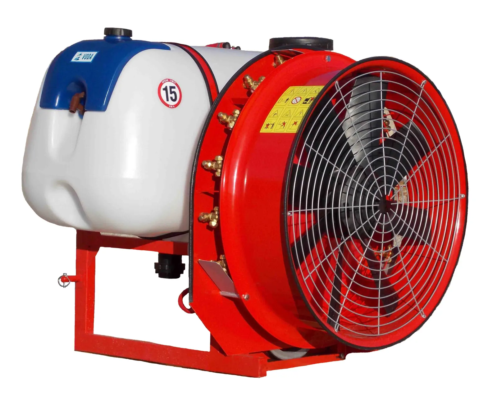 Nošeni atomizer AGRON od 350 litara, belo-plavi rezervoar i crveni ventilator Ø 600
